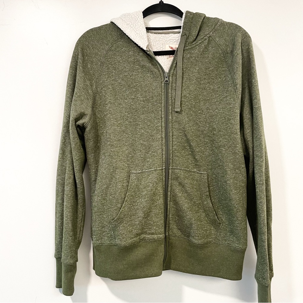 Faded Glory Green Zip Up Hoodie Sherpa Lined Size L